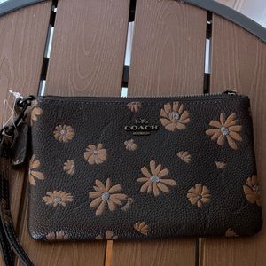 NWT Coach Brown Floral Wristlet